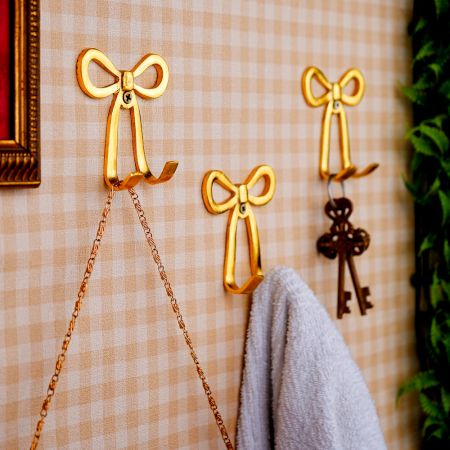 3 Pieces Decorative Gold Aluminium Bow Wall Hooks